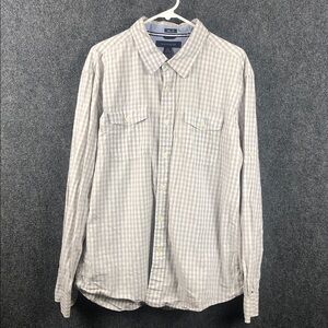 Tommy Hilfiger men's long-sleeve button-down shirt checkered gray white gingham